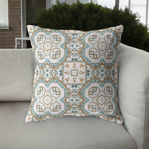 Homeroots 28” Blue Orange Mandala Indoor Outdoor Throw Pillow   412490