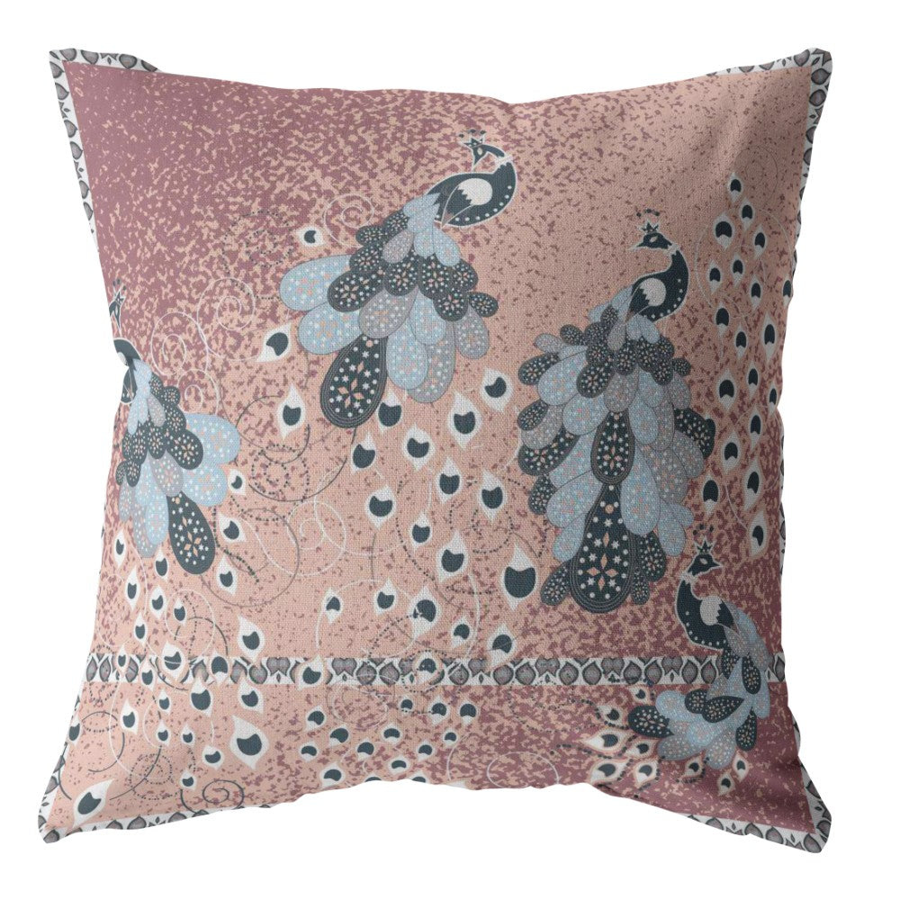 Homeroots 28” Dusty Pink Boho Bird Indoor Outdoor Throw Pillow   412500