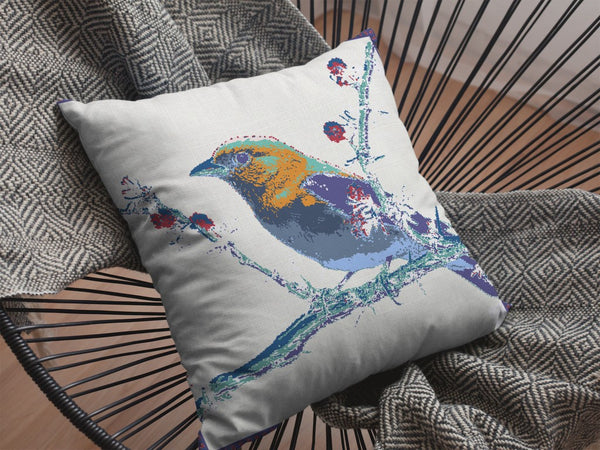 Homeroots 28” Blue White Robin Indoor Outdoor Throw Pillow   412520