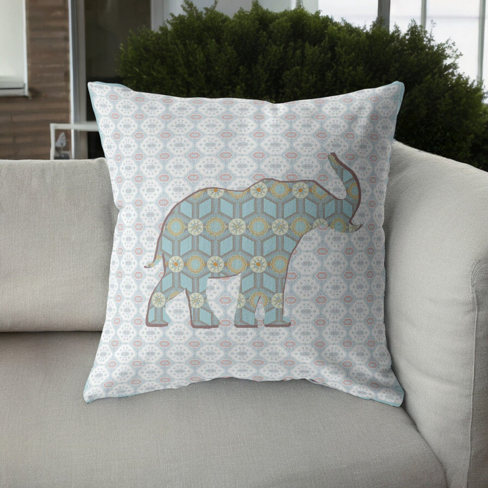 Homeroots 28" Blue Elephant Indoor Outdoor Throw Pillow   412530