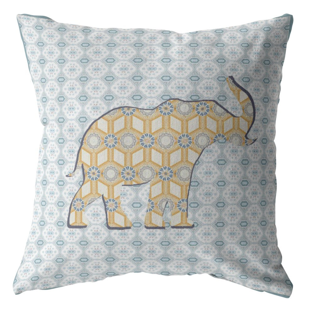 Homeroots 26" Blue Yellow Elephant Indoor Outdoor Throw Pillow   412534