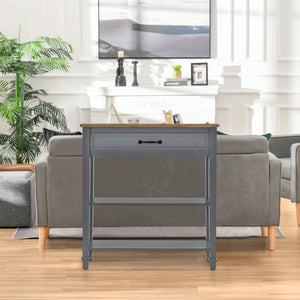 English Elm HOMCOM Retro Sofa Console Table with Drawer & Shelves for Entryway Narrow Hallway Storage Surface Grey W2225P217206