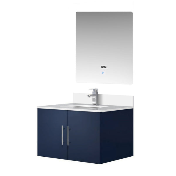English Elm Navy Bath Vanity 30"W x 22"D with White Quartz Top, Chrome Faucet & 30" LED Mirror, Durable Finish B2731S01306