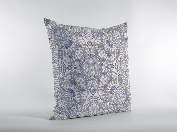 Homeroots 28” Yellow Gray Boho Ornate Indoor Outdoor Throw Pillow   412580