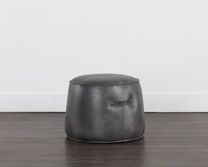 Sunpan Mitchell Ottoman - Stylish Round Faux Leather Accent Piece with Decorative Handle for Any Space Overcast Grey