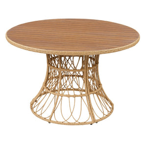 English Elm 5-piece Outdoor Dining Set Round Acacia Wood Table with Handwoven Wicker Armchairs Teak N770PS5345269T