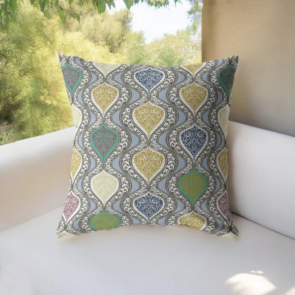 Homeroots 26” Gray Gold Ogee Indoor Outdoor Throw Pillow   412594