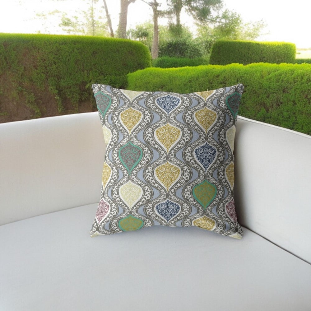 Homeroots 28” Gray Gold Ogee Indoor Outdoor Throw Pillow   412595