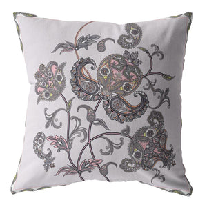 Homeroots 26” Gray White Wildflower Indoor Outdoor Throw Pillow   412614