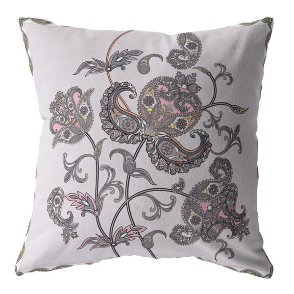 Homeroots 26” Gray White Wildflower Indoor Outdoor Throw Pillow   412614