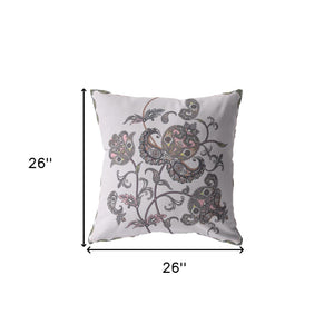 Homeroots 26” Gray White Wildflower Indoor Outdoor Throw Pillow   412614
