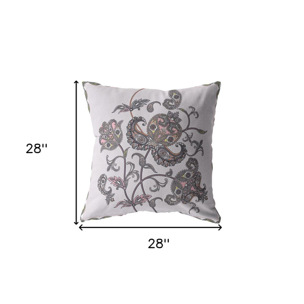 Homeroots 28” Gray White Wildflower Indoor Outdoor Throw Pillow   412615