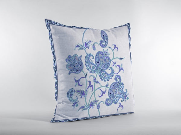 Homeroots 26” Blue White Wildflower Indoor Outdoor Throw Pillow   412619