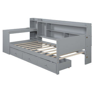 English Elm Twin Size Multifunctional Wooden Daybed With Usb Ports, Desk & 3 Storage Drawers In Gray Finish N820S00017E-GIGA