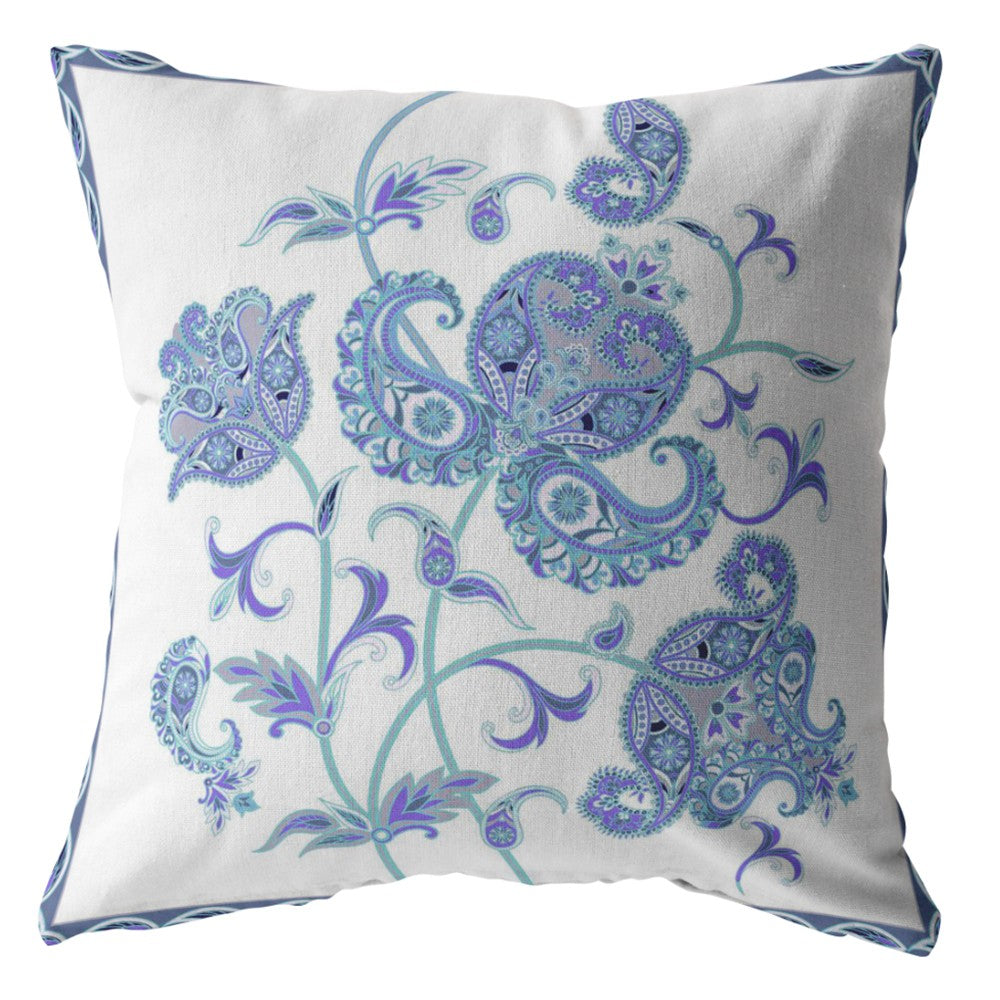 Homeroots 28” Blue White Wildflower Indoor Outdoor Throw Pillow   412620