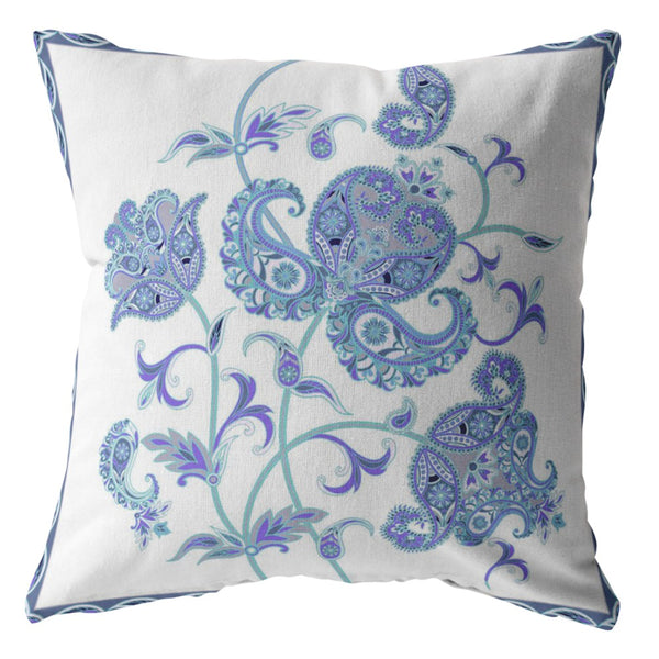 Homeroots 28” Blue White Wildflower Indoor Outdoor Throw Pillow   412620