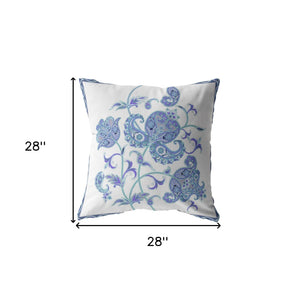 Homeroots 28” Blue White Wildflower Indoor Outdoor Throw Pillow   412620