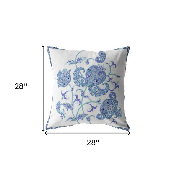 Homeroots 28” Blue White Wildflower Indoor Outdoor Throw Pillow   412620