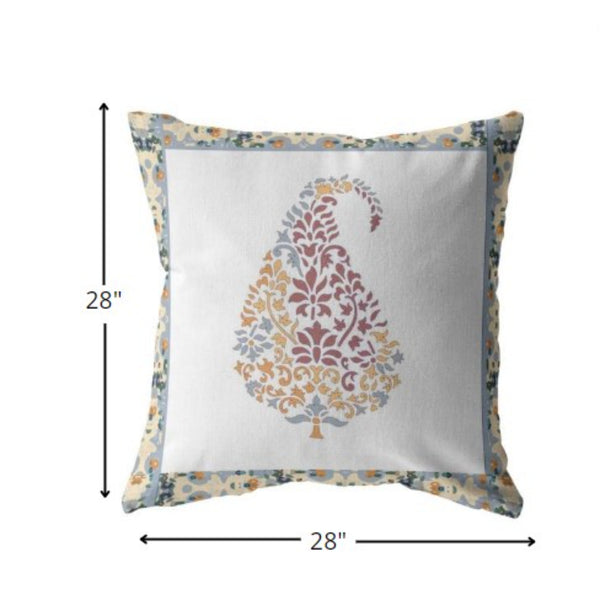 Homeroots 28” Red White Paisley Indoor Outdoor Throw Pillow   412625