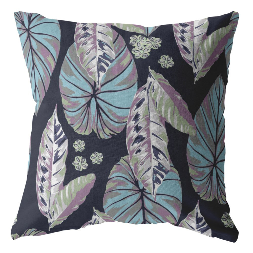 Homeroots 28” Blue Purple Tropical Leaf Indoor Outdoor Throw Pillow   412655