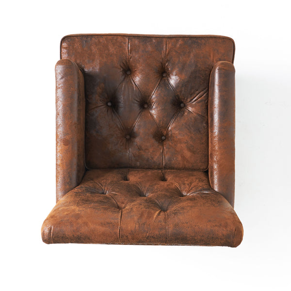 English Elm Christopher Knight Home® - HARRISON Tufted Club Chair with Diamond-Stitched Back, Nailhead Trim and Turned Birch Legs for Comfort and Style Brown 53444.00MF