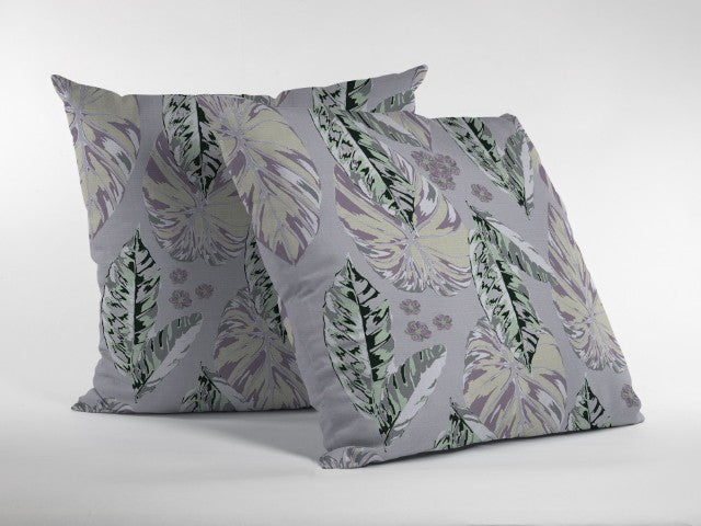 Homeroots 26” Gray Purple Tropical Leaf Throw Pillow – Soft Indoor Outdoor Cushion For Relaxing Serenity Vibes 5" H X 26" W X 26" D  412664