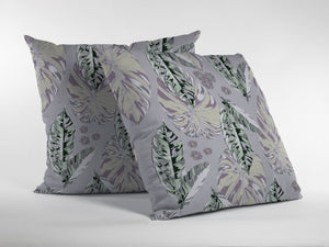 Homeroots 26” Gray Purple Tropical Leaf Throw Pillow – Soft Indoor Outdoor Cushion For Relaxing Serenity Vibes 5" H X 26" W X 26" D  412664