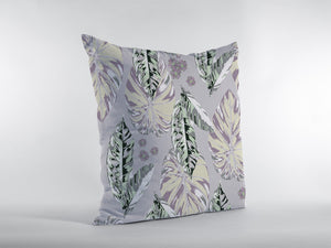 Homeroots 26” Gray Purple Tropical Leaf Throw Pillow – Soft Indoor Outdoor Cushion For Relaxing Serenity Vibes 5" H X 26" W X 26" D  412664