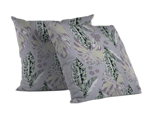 Homeroots 26” Gray Purple Tropical Leaf Throw Pillow – Soft Indoor Outdoor Cushion For Relaxing Serenity Vibes 5" H X 26" W X 26" D  412664