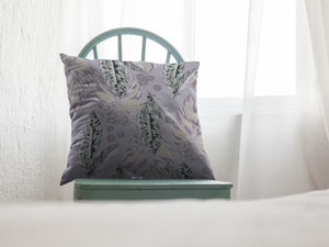 Homeroots 28” Gray Purple Tropical Leaf Indoor Outdoor Throw Pillow   412665