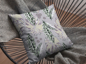 Homeroots 28” Gray Purple Tropical Leaf Indoor Outdoor Throw Pillow   412665