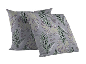Homeroots 28” Gray Purple Tropical Leaf Indoor Outdoor Throw Pillow   412665
