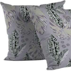 Homeroots 28” Gray Purple Tropical Leaf Indoor Outdoor Throw Pillow   412665