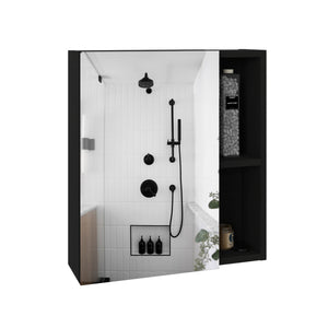 English Elm Medicine Mirrored Wall Cabinet 19" H with Five Shelves, Space-Saving Particle Board Storage Solution Black 24.4 L x 17.32 W x 5.12 H B097132884