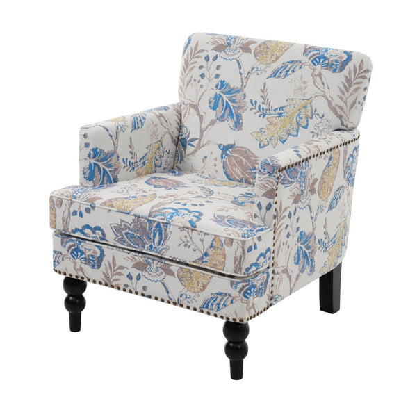 English Elm Harrison Tufted Club Chair Smooth Upholstered Accent Seat with Turned Legs for Living Room Blue+Multi,Flower N767P425084M