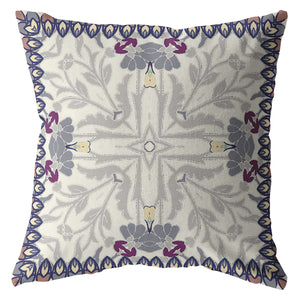 Homeroots 26" Gray Floral Frame Indoor Outdoor Zippered Throw Pillow   412696