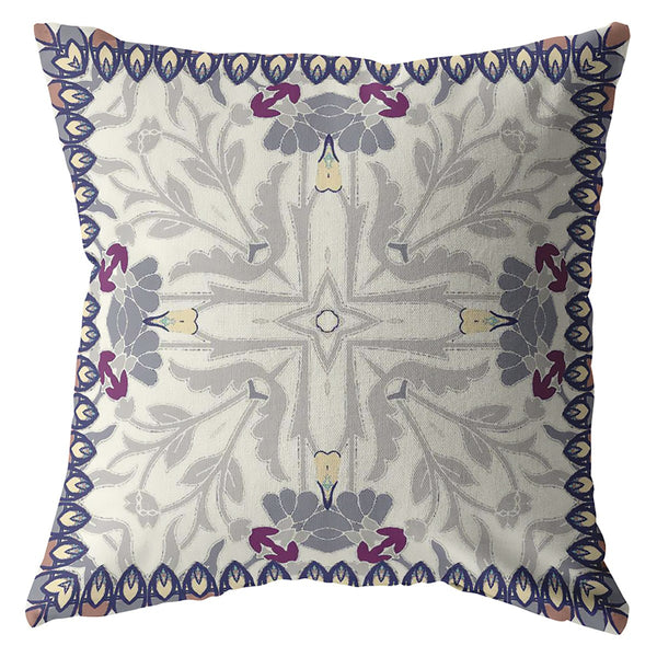 Homeroots 26" Gray Floral Frame Indoor Outdoor Zippered Throw Pillow   412696