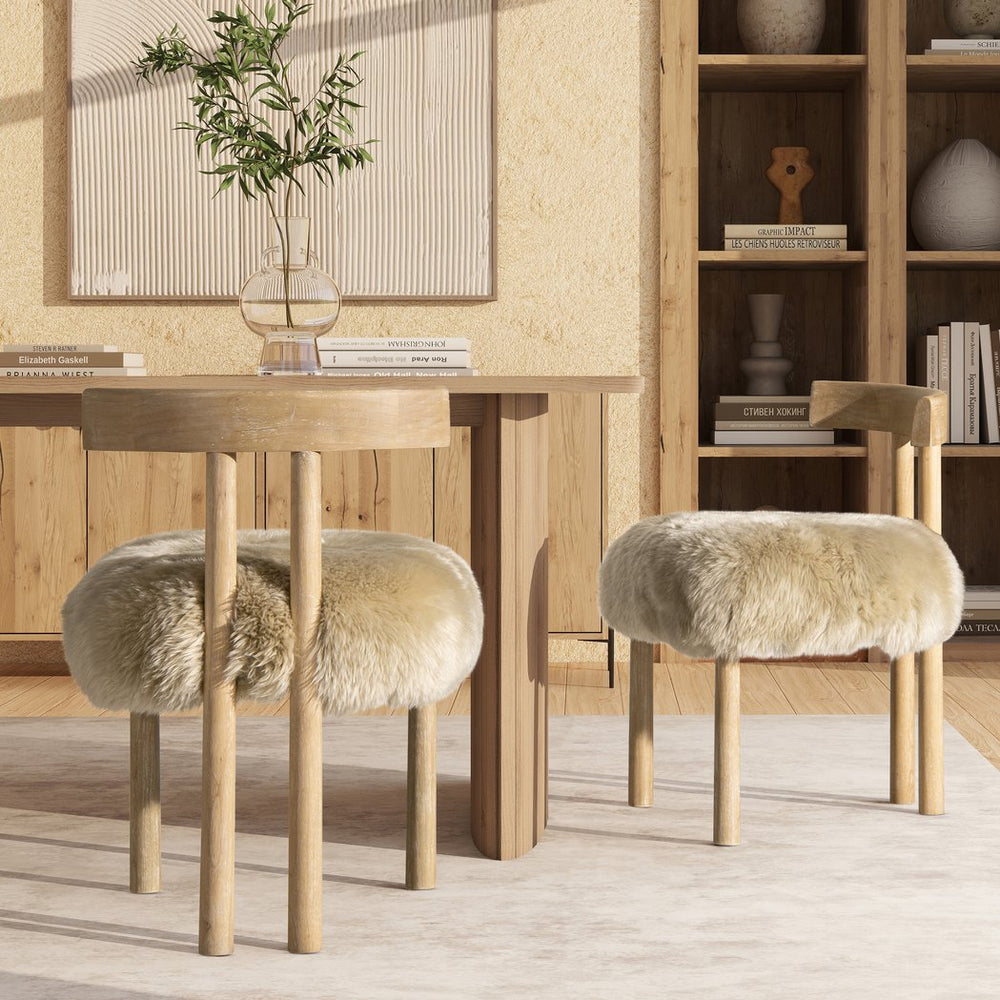 English Elm Jennifer Taylor Home - Arden Sheepskin Dining Chair 19.5" Natural Blonde Fur, Handcrafted Wood, Insulating Comfort B2719P321039