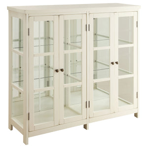 English Elm Danica Off White 4-Door Wood Accent Storage Display Cabinet — Elegant Neutral Buffet with Ample Concealed Storage and Sleek Glass Accents B062P328677