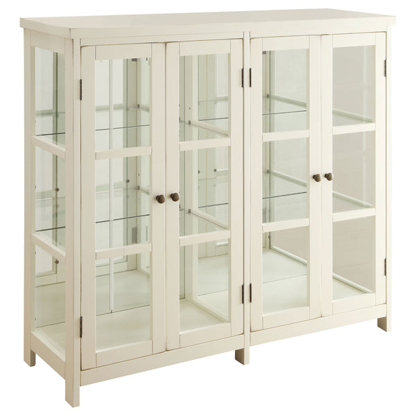English Elm Danica Off White 4-Door Wood Accent Storage Display Cabinet — Elegant Neutral Buffet with Ample Concealed Storage and Sleek Glass Accents B062P328677