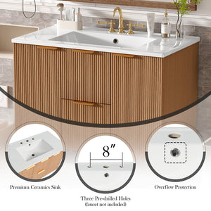 English Elm [video]36 Inch Floating Bathroom Vanity with Ceramic Sink Mdf Cabinet Soft Close N729P417256N