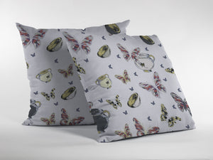 Homeroots 26" White Butterflies Indoor Outdoor Zippered Throw Pillow   412704