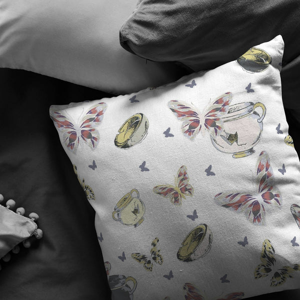 Homeroots 26" White Butterflies Indoor Outdoor Zippered Throw Pillow   412704