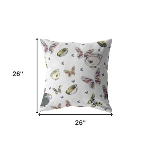 Homeroots 26" White Butterflies Indoor Outdoor Zippered Throw Pillow   412704