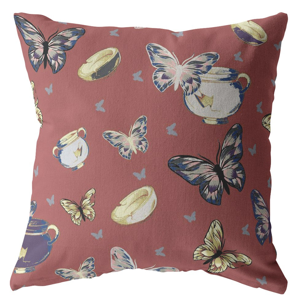 Homeroots 28" Copper Rose Butterflies Indoor Outdoor Zippered Throw Pillow   412712