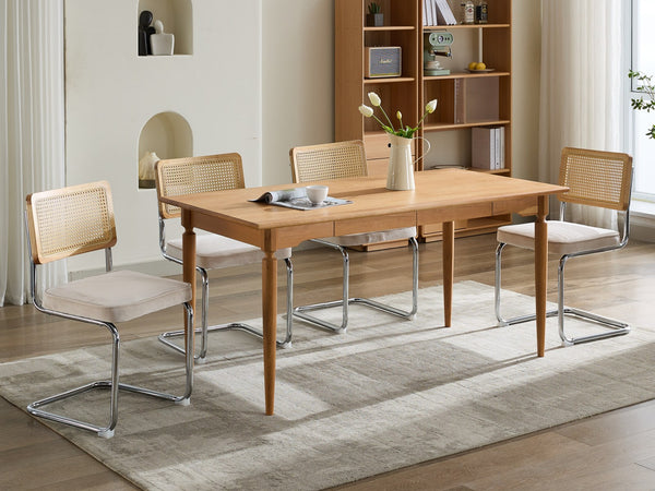 English Elm Mid Velvet Rattan Dining Chair Set of 2 — Breathable Handwoven Back, Plush Velvet, Reinforced Steel Frame Beige W1143P168322