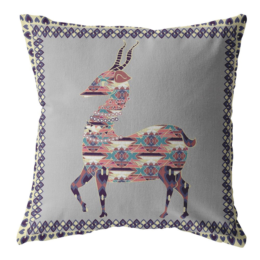 Homeroots 26" Purple Cream Boho Deer Indoor Outdoor Zippered Throw Pillow   412752