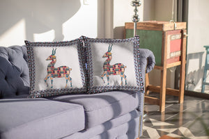 Homeroots 26" Blue White Boho Deer Indoor Outdoor Zippered Throw Pillow   412756