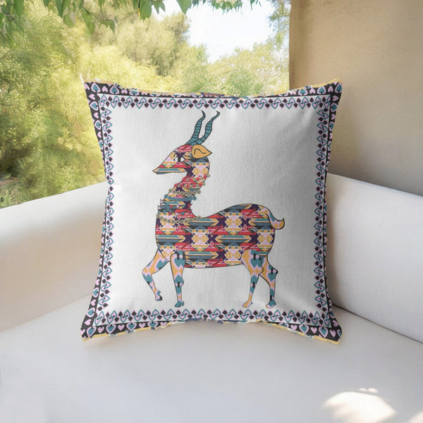 Homeroots 26" Blue White Boho Deer Indoor Outdoor Zippered Throw Pillow   412756