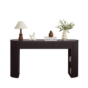 English Elm [video] Retro Fluted Console Table with 3 Drawers Open Niche Mid-century Entryway Espresso N759P283616D